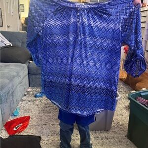 Notations Blue Relaxed Graphic Blouse